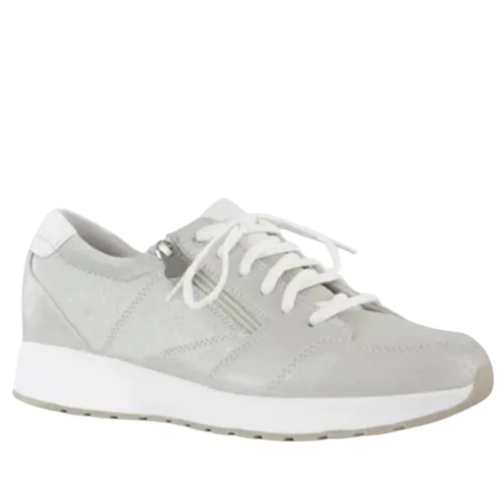 Munro Sutton Sneaker Metallic Silver White Zip Comfort Shoe 9WW Wide Width